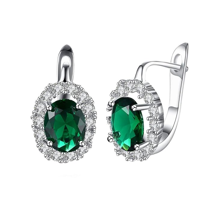 Oval Shaped Green And White Crystal Stone Studs