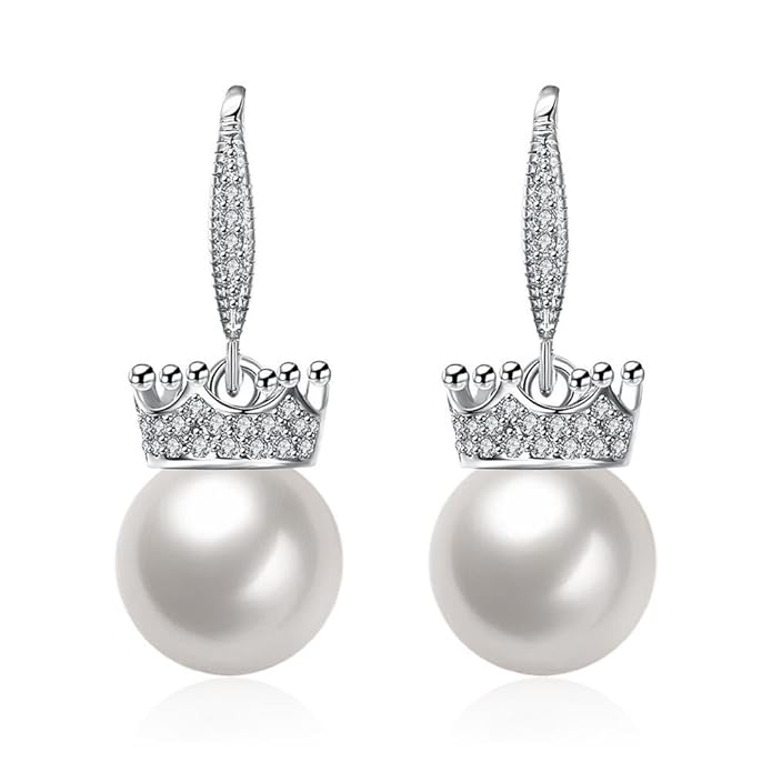 Silver Crystal Studded Pearl Earrings for Women and Girls