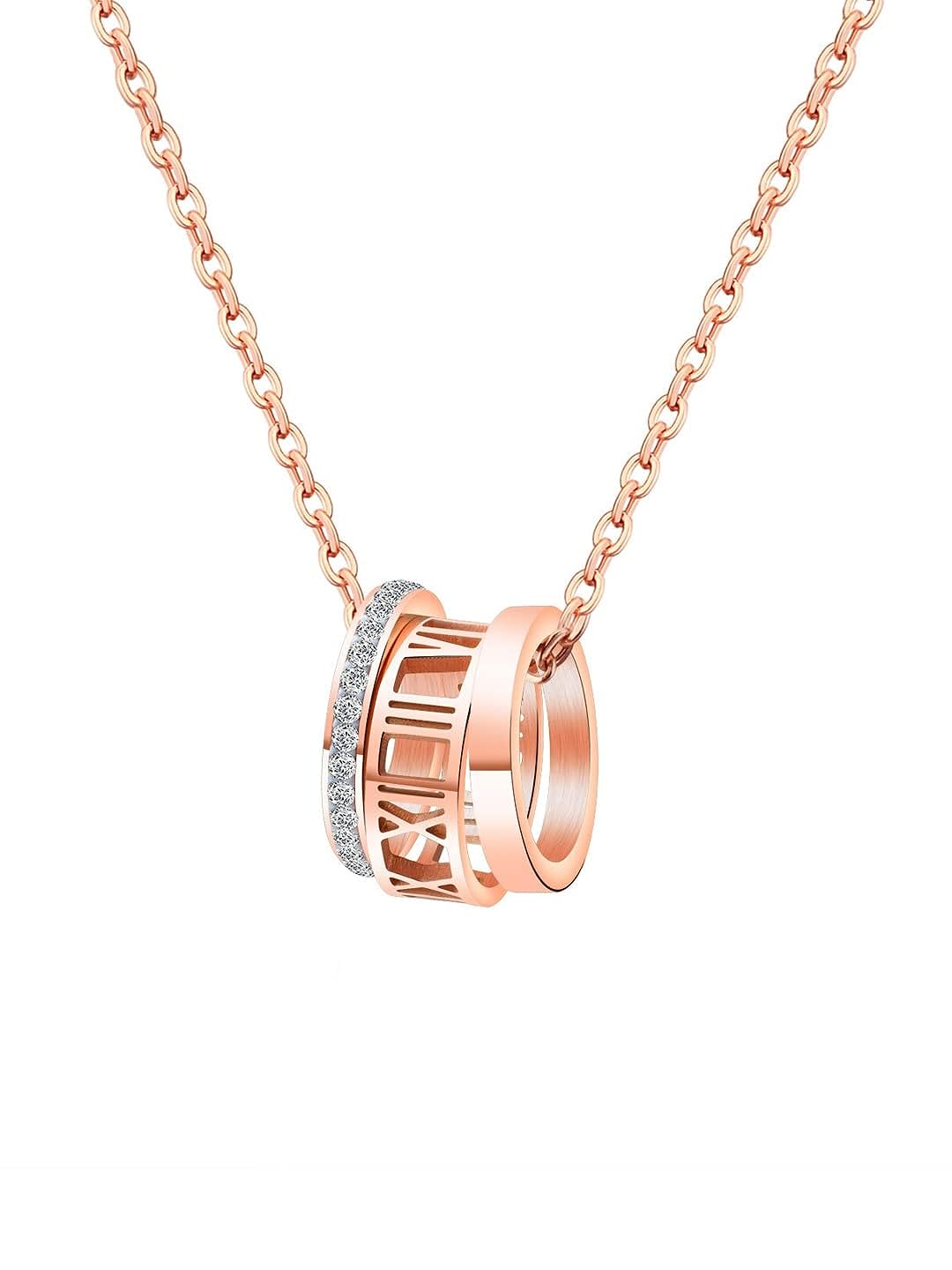 Rose Gold Plated Stainless Steel Shiny Chain Pendant Necklace