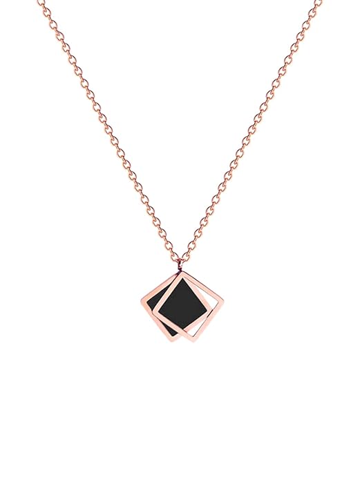 Gold-Plated Stainless Steel Square Chain Pendant Necklace 