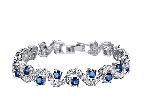 Silver Toned Blue Crystal Studded Valentine Bracelet