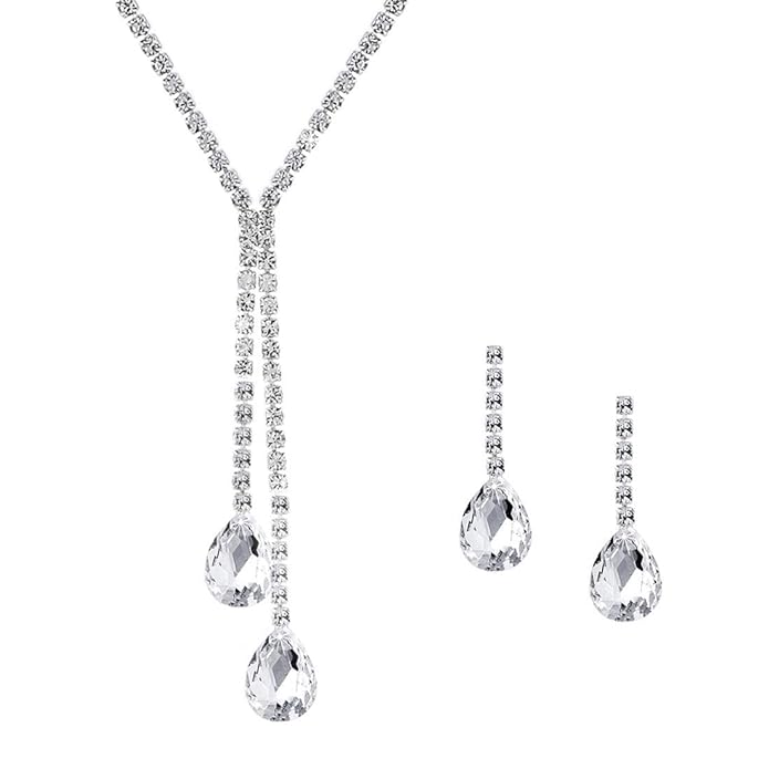 Dazzling Crystal Zircon Necklace Set with Earrings for Women and Girls