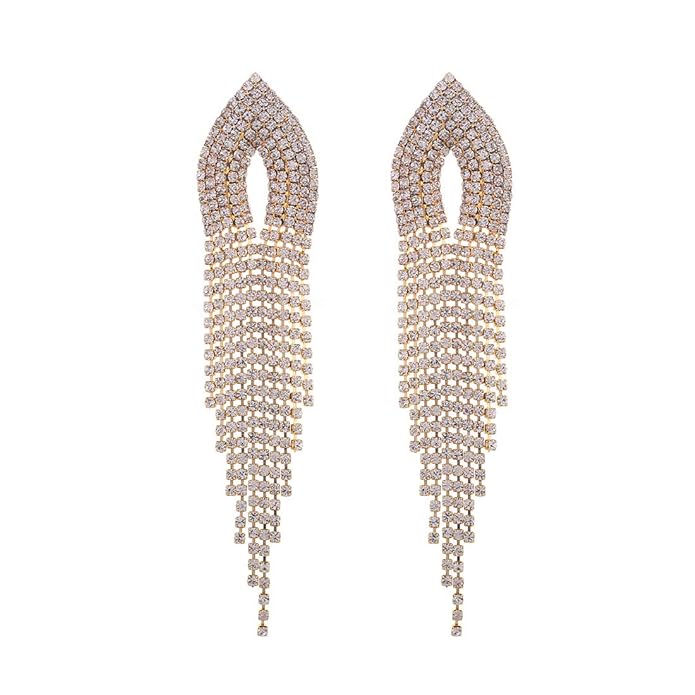 Gold-plated LongCrystal Studded Dangler Earrings for Women