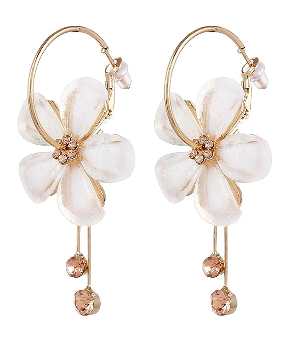 Gold White Floral Earrings for Girls and Women